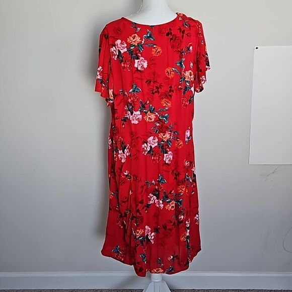Torrid Red Floral Plus Size A-Line Dress Lace Detail w/ Pockets Size 2X - Picture 9 of 13